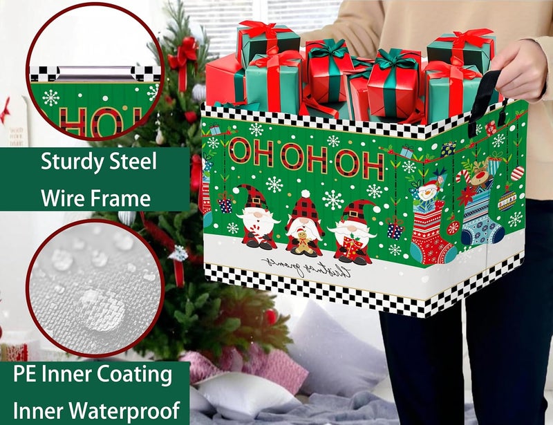 BOOHIT Large Christmas Gifts Empty Baskets Kids Collapsible Holiday Storage Bin with Handle (Socks Gnome) - Image 3
